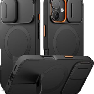 Shockproof Mobile Phone Case, Scratch-Resistant Protective Case with Sliding Camera Cover and Adjustable Kickstand (Black)